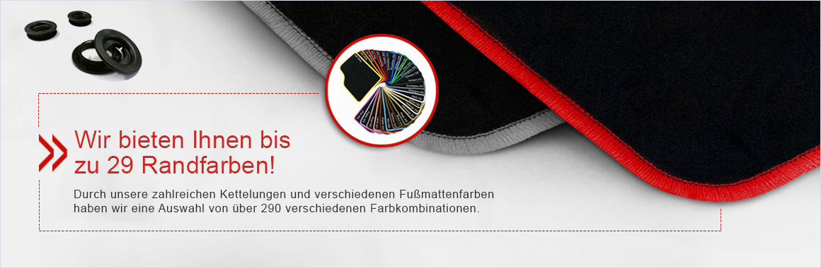 Ein Farbmuster mit dem Hinweis, wir bieten Ihnen bis zu 29 Randfarben.